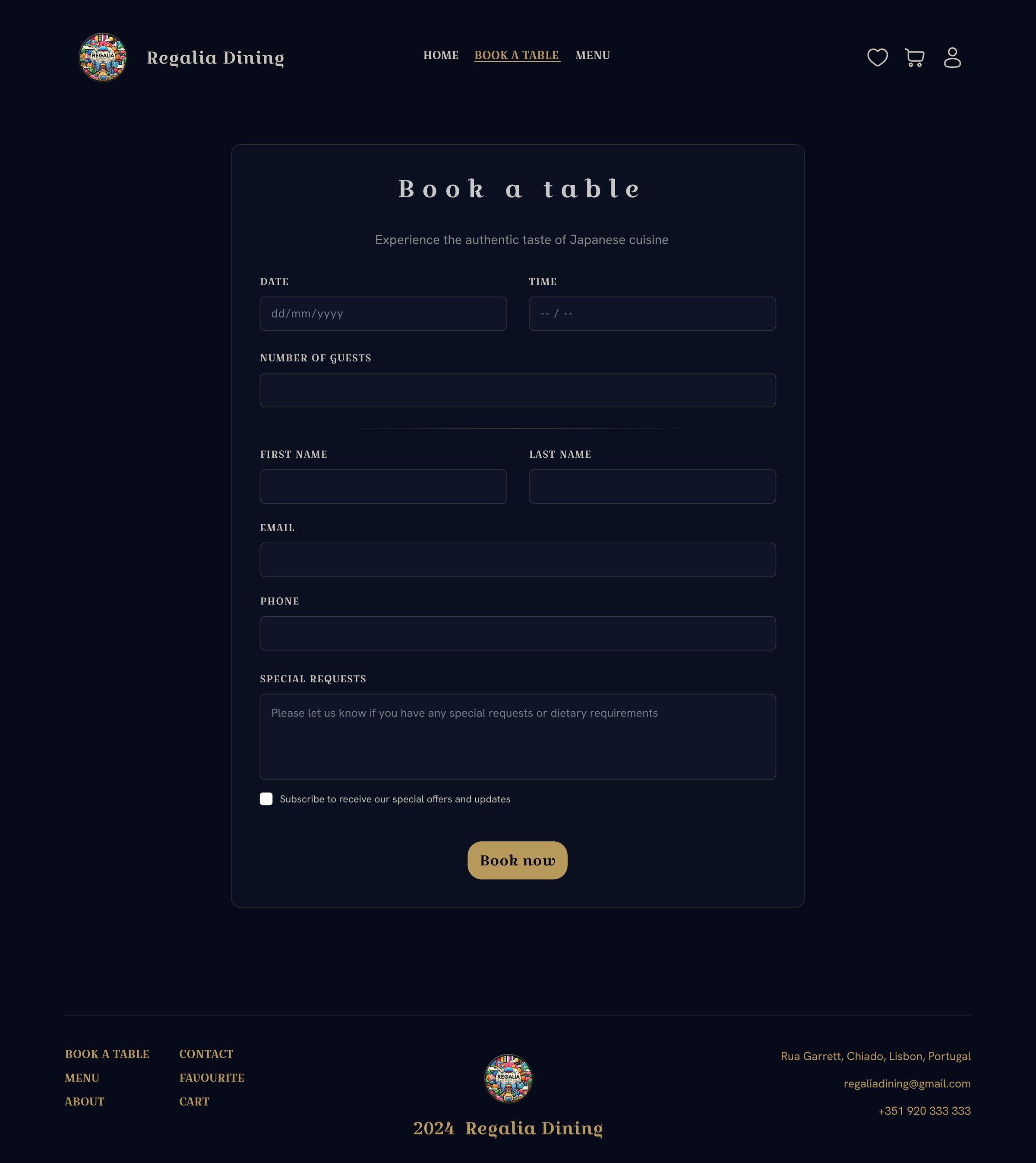 Booking page
